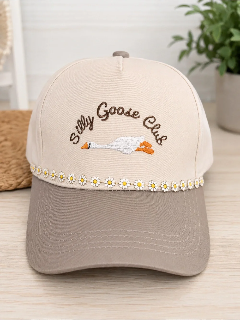 Silly Goose Club Embroidered Trucker Hat | Daisy Chain Trim